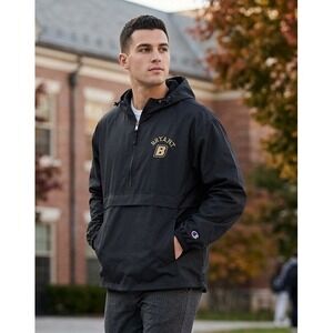 Bryant University Anorak Windbreaker Jacket Champion Men's Large Black Half Zip